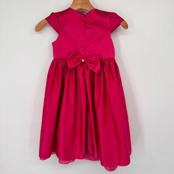 American Princess Girls size 6X Fuchsia Satin Dress Rhinestone Details  Bow Back - Picture 7 of 10